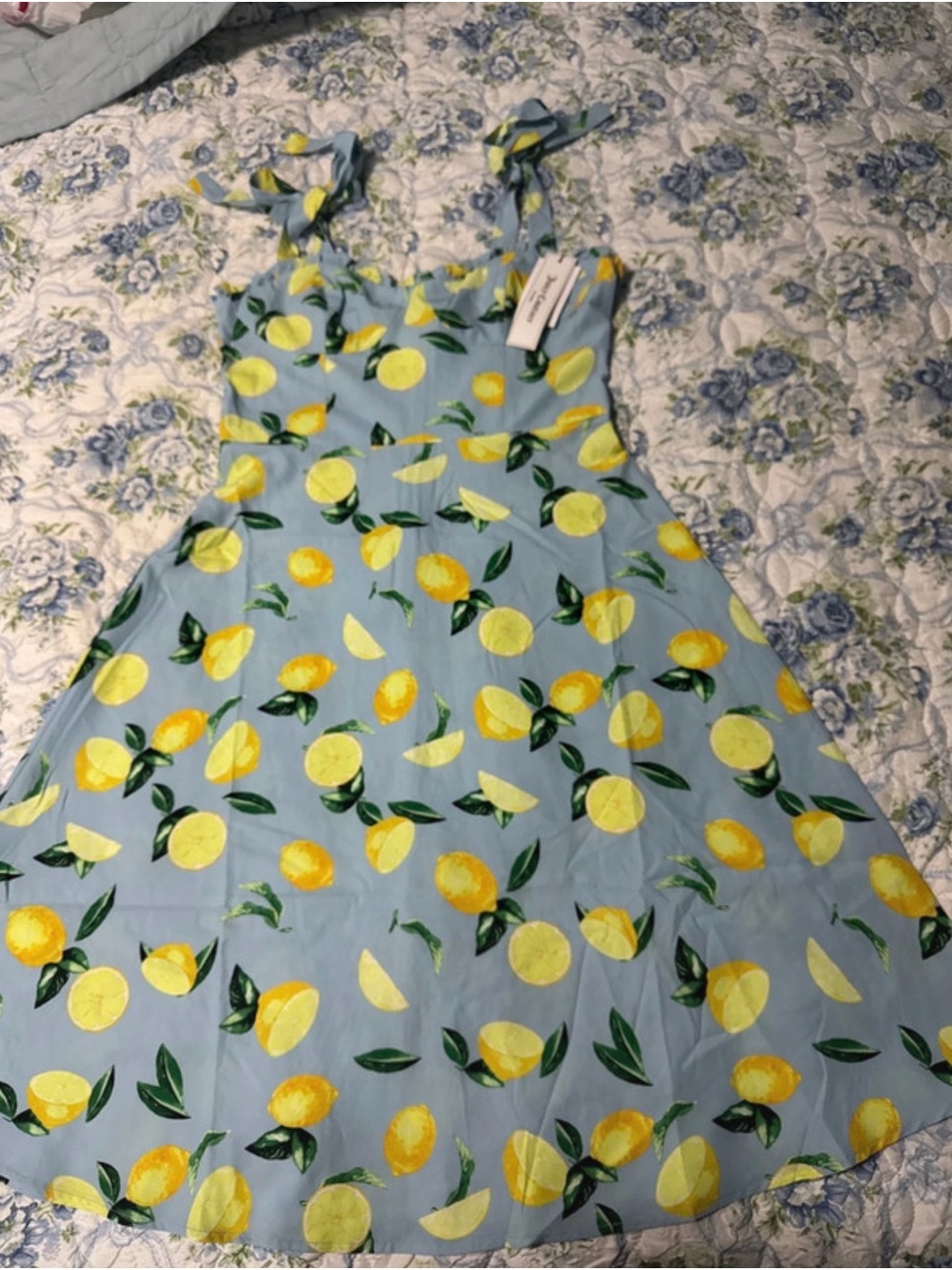 Juicy Couture Blue Lemon Print Tie-Strap Dress